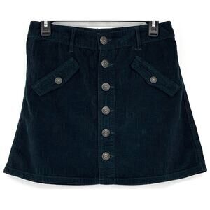 American Eagle Black Corduroy Metal Button Front Hi Rise A Line 100% Ctn 4 skirt
